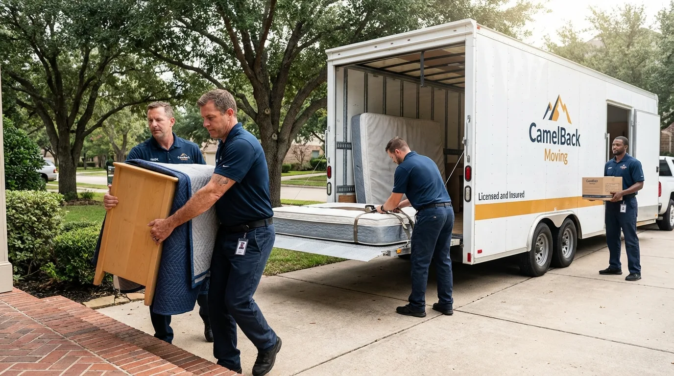 Crew loading residential truck for cross-state move from Eugene, OR